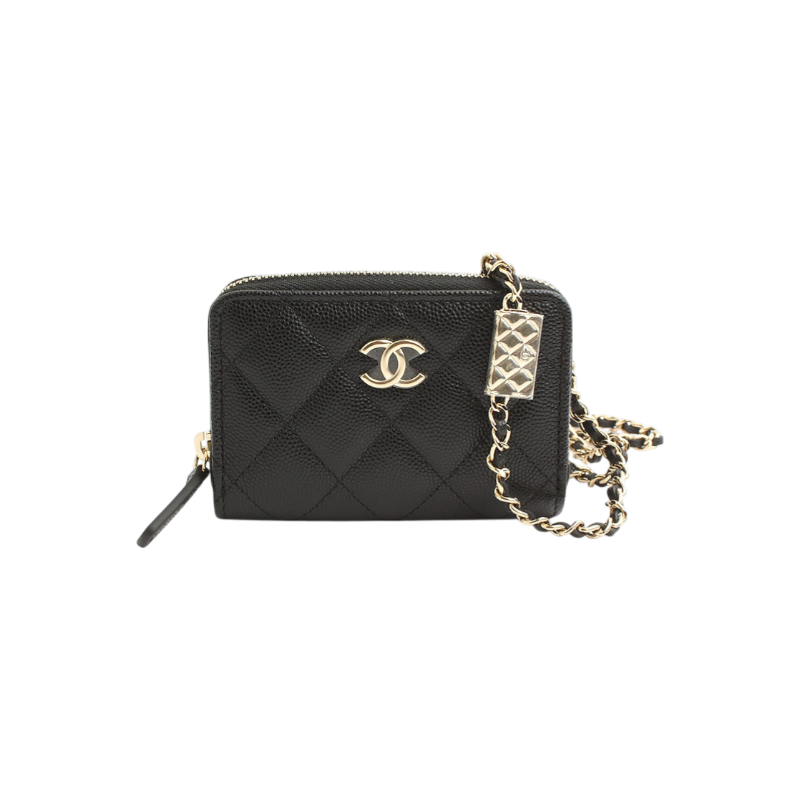 ITTM64RSAVJ3 Chanel Black Caviar GP Cardholder Necklace