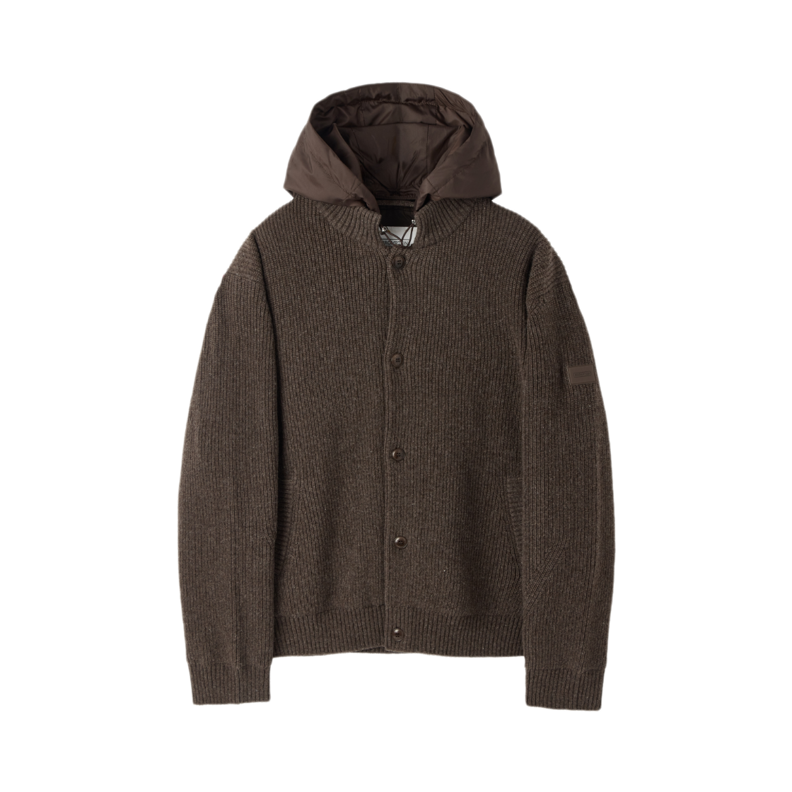 P264MCD132080 BROMPTON LONDON Hooded Hybrid Cardigan Brown