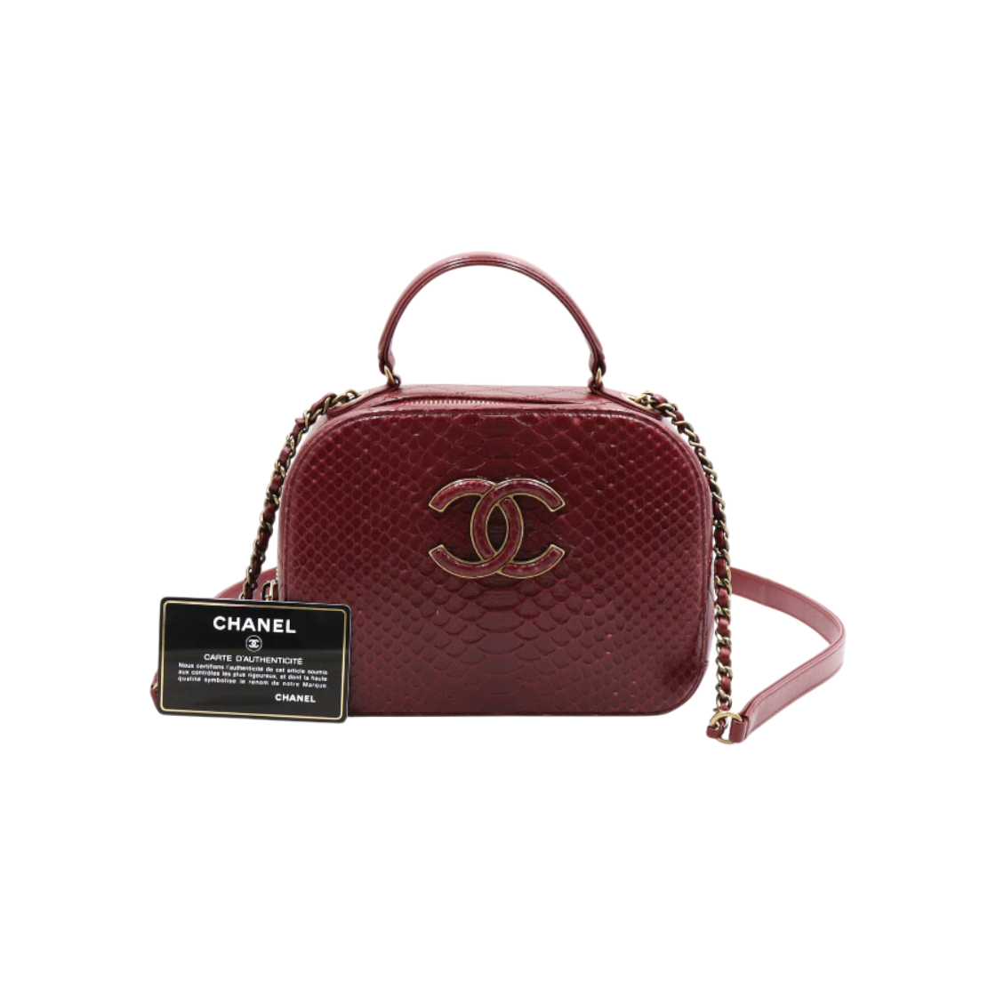 ITS8P8Q7JSF2 Chanel Burgundy Python Leather Coco Vanity Top Handle Case