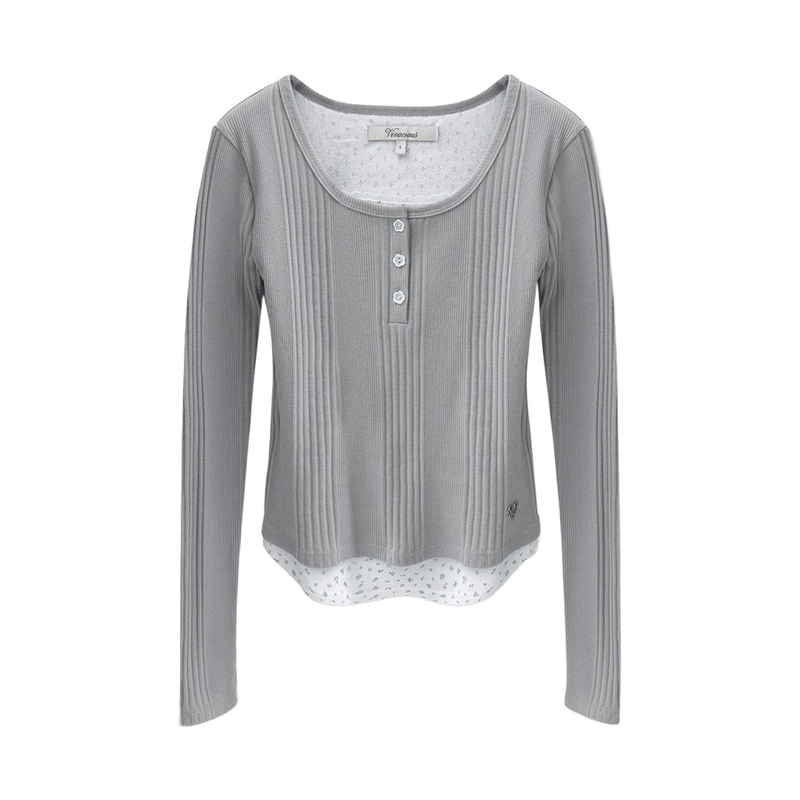 비바셔스 뮤리엘 플라워 펀칭 레이어드 티 그레이(VIVACIOUS Murielle Flower Punching Layered Short Sleeve Tee GREY) - 2