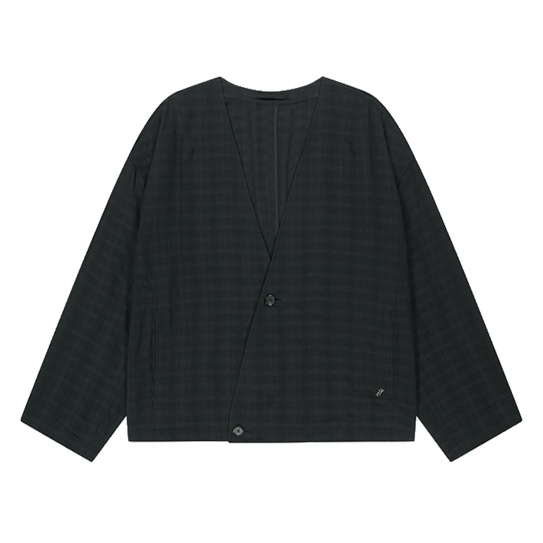 BI3JK355BK ZIOSONGZIO COLLECTION Tartan Check Collarless Jacket Black