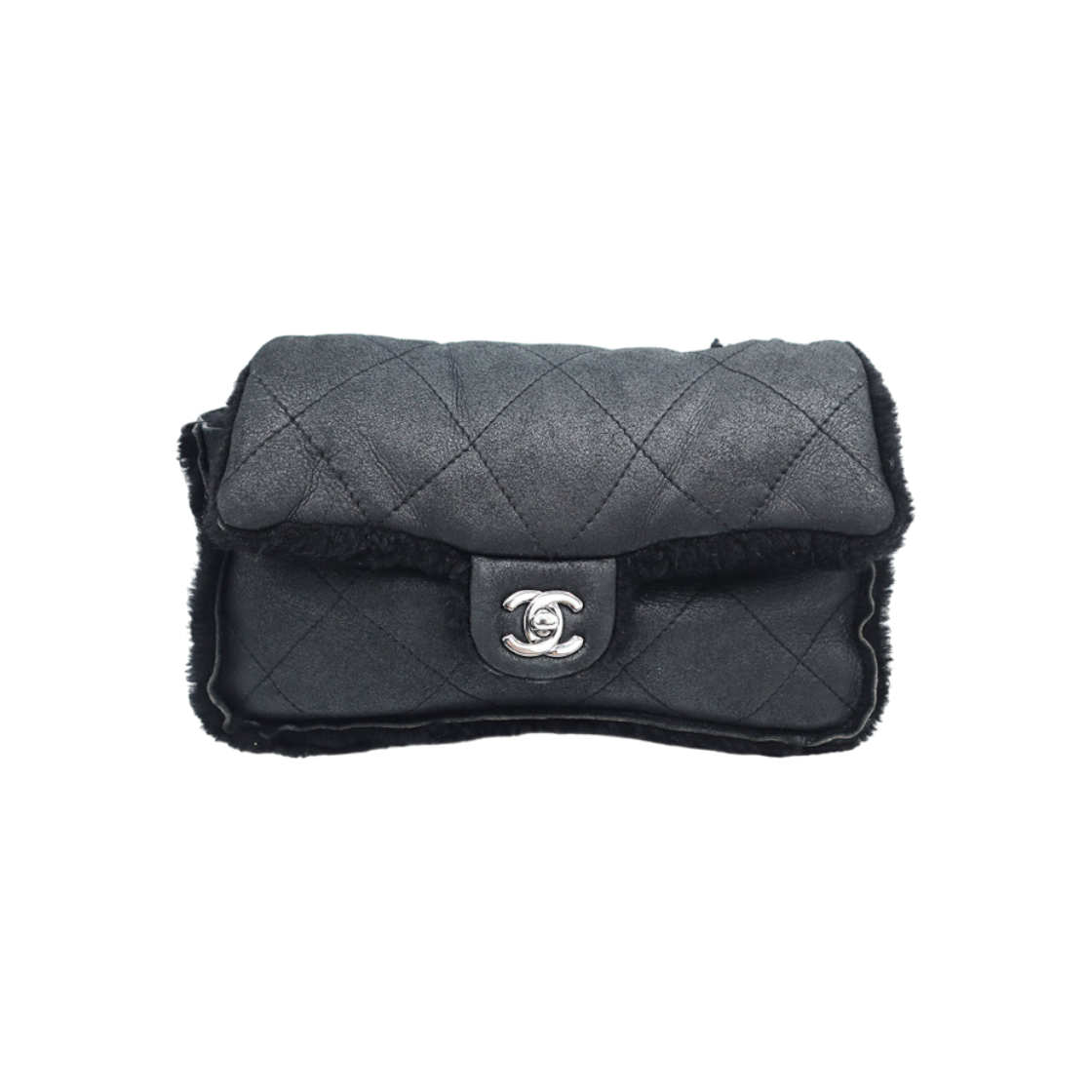IT9BEH5SKMQ3 Chanel Rabbit Fur Flap Chain Shoulder Bag Black