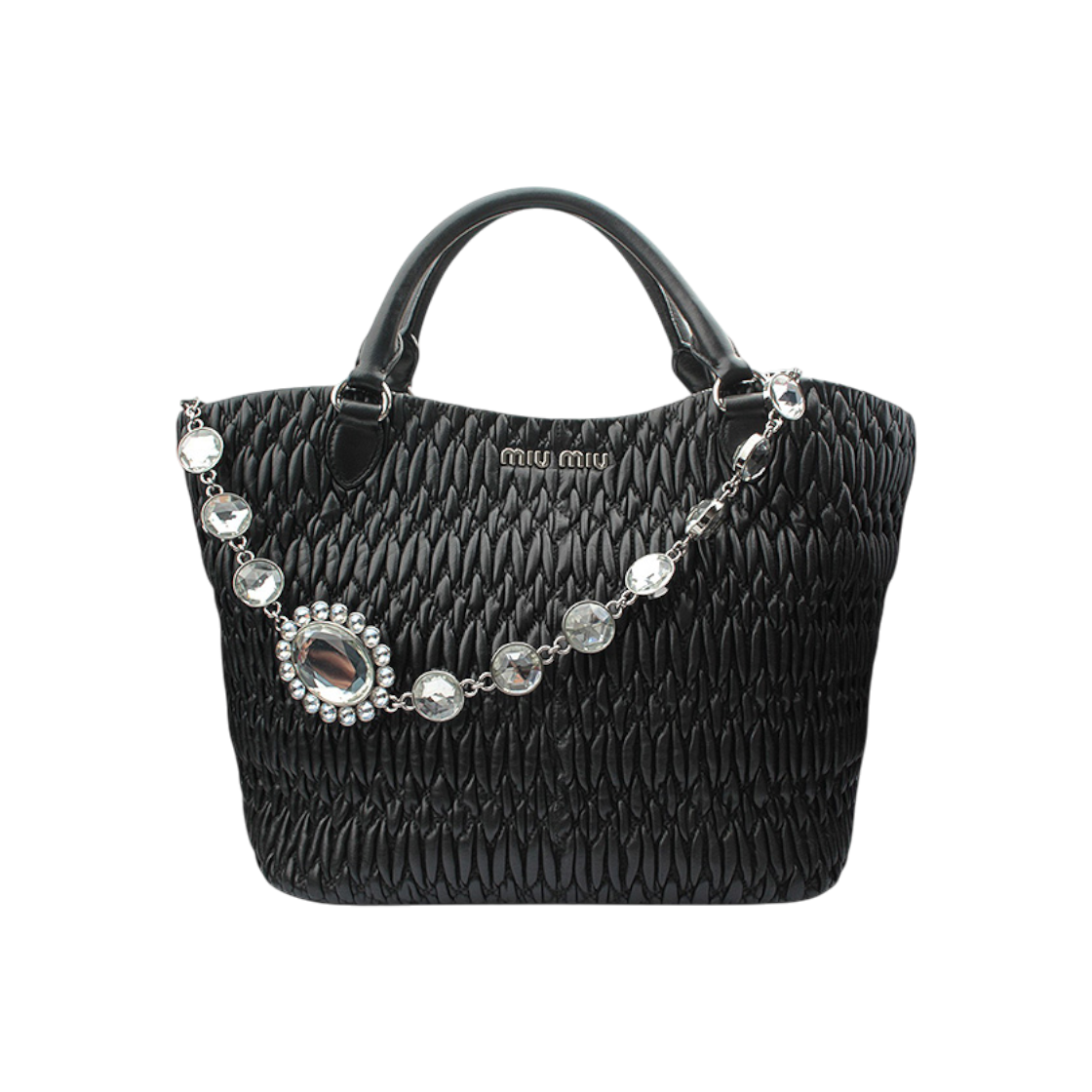 ITV9RQQUJH9V Miu Miu Matelasse Crystal Black Tote Bag