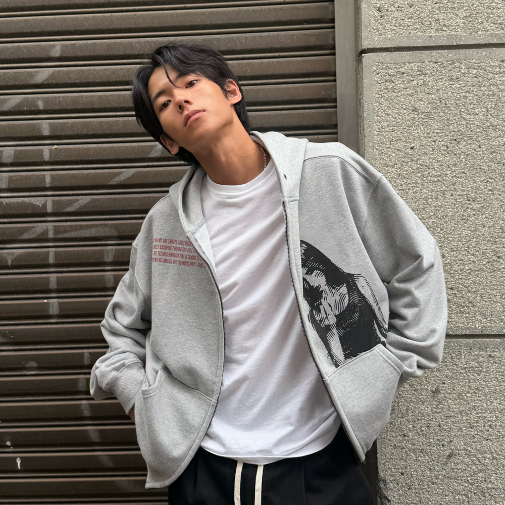 아모우 콜백 후디 집업 화이트 그레이(AMOU Call Back Hoodie Zip-up White Gray) - 5