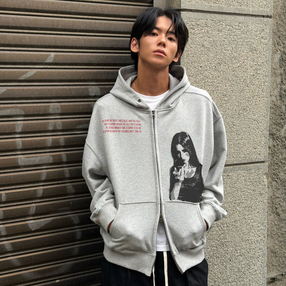 아모우 콜백 후디 집업 화이트 그레이(AMOU Call Back Hoodie Zip-up White Gray) - 6