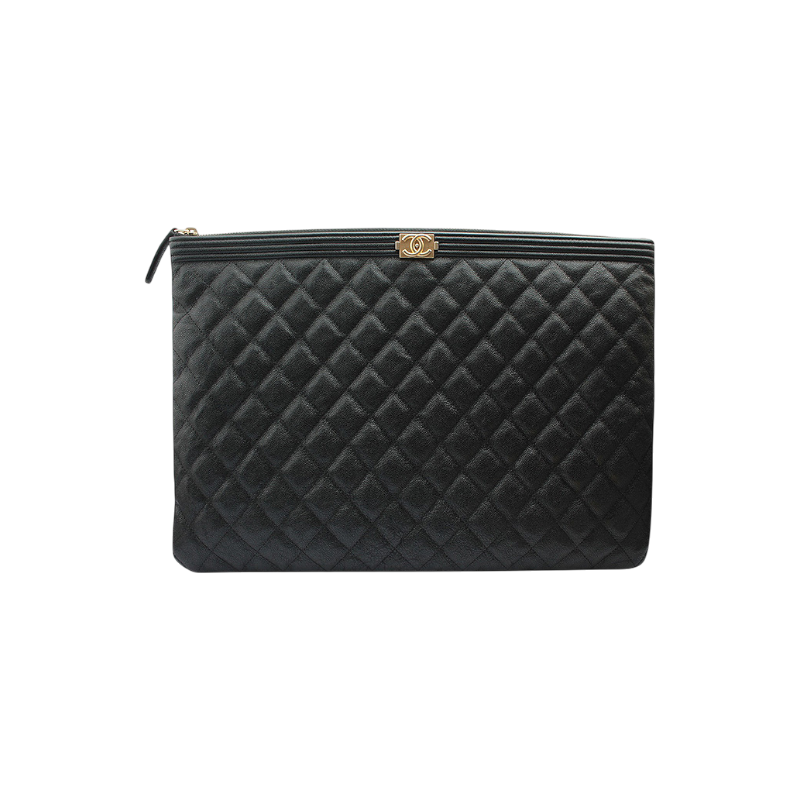 ITKDRNOHD5OG Chanel Boy Black Soft Caviar Clutch