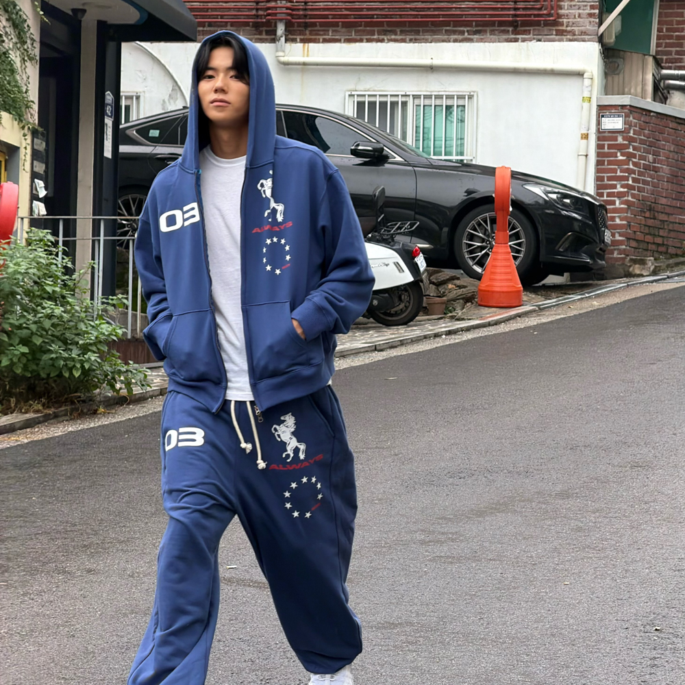 아모우 홀스 후디 집업 블루(AMOU Horse Hoodie Zip-up Blue) - 6
