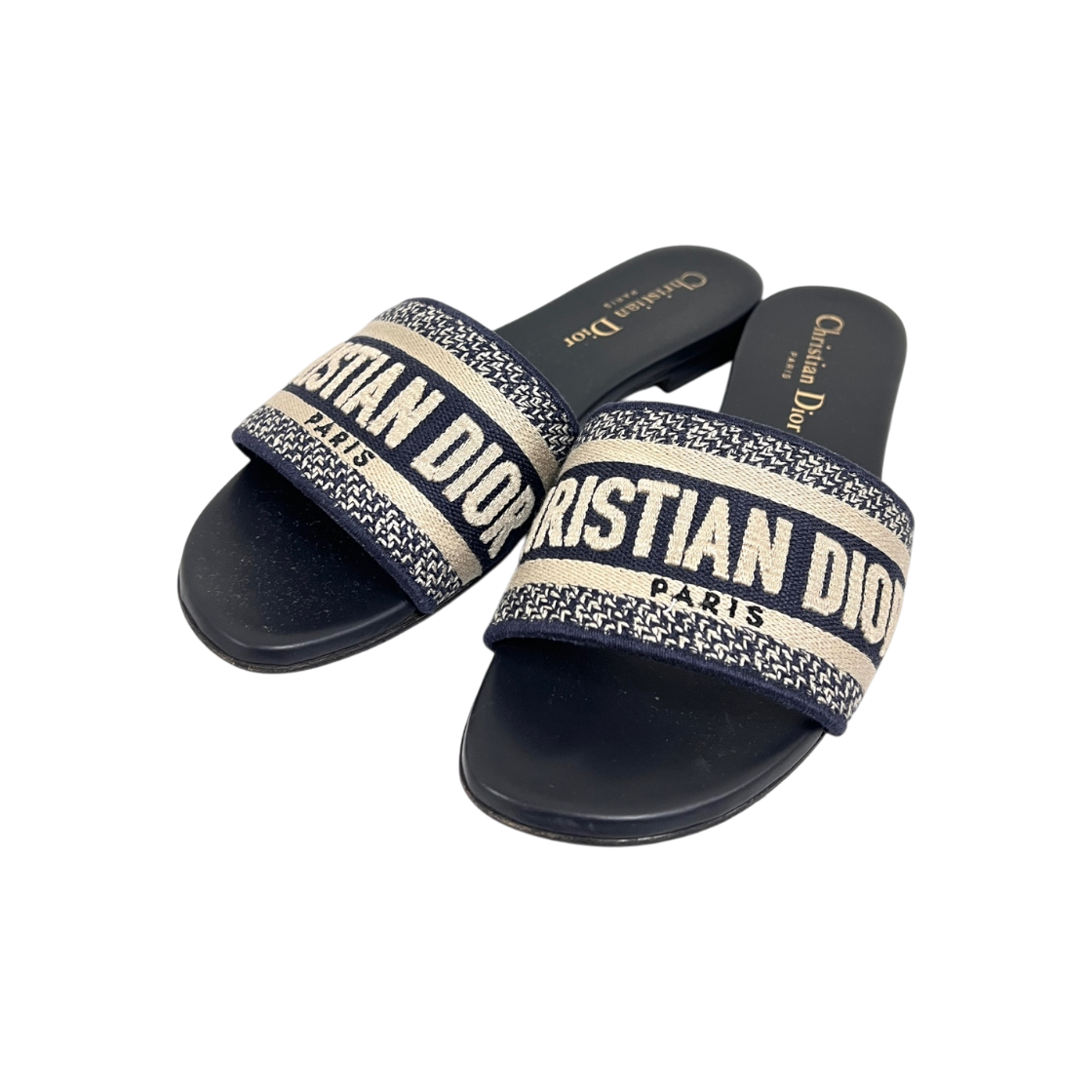 ITIM7SCBATBP Dior Dway Embroidered Cotton Mule Slippers Deep Blue