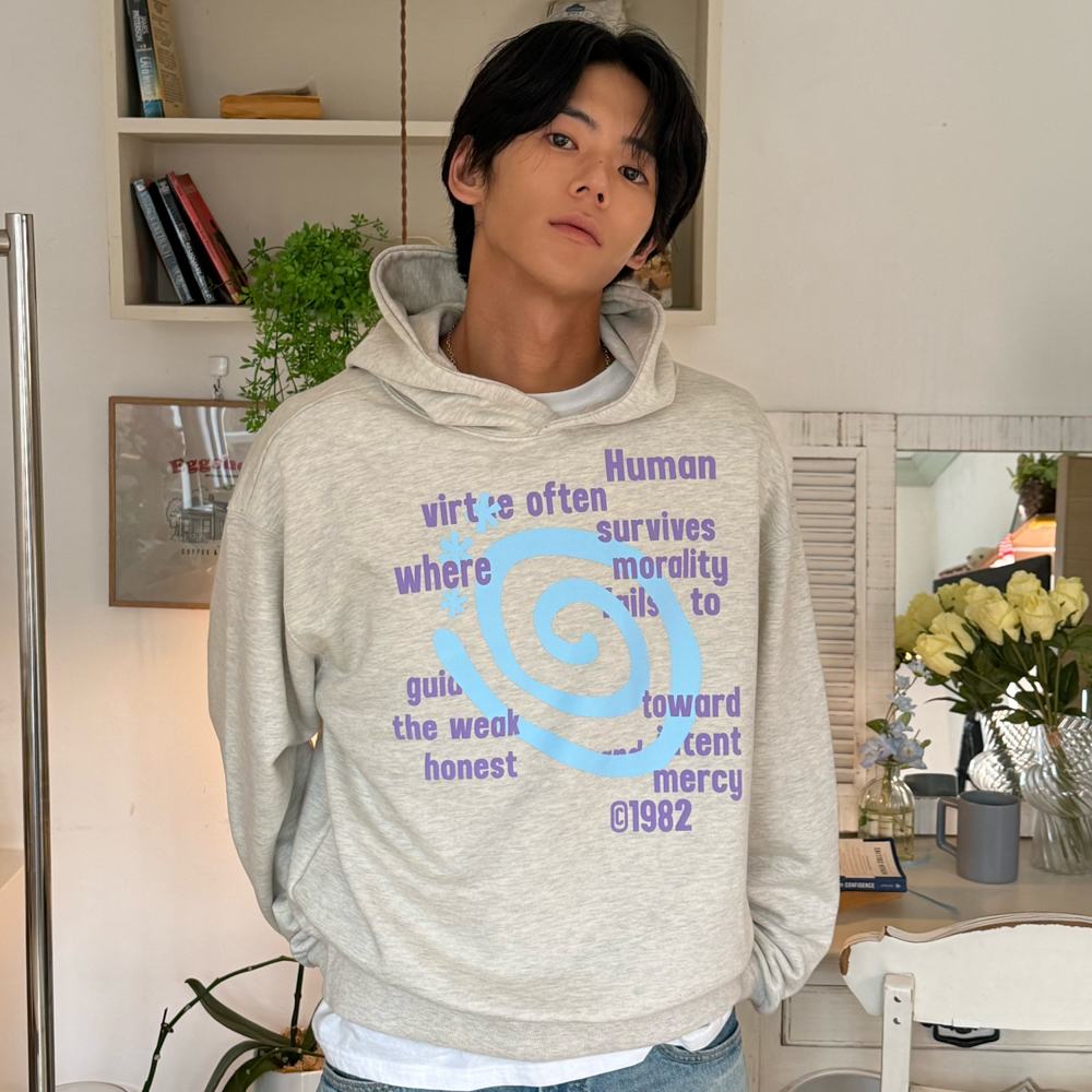아모우 몰리 레터링 후디 오트밀(AMOU Molly Lettering Hoodie Oatmeal) - 4