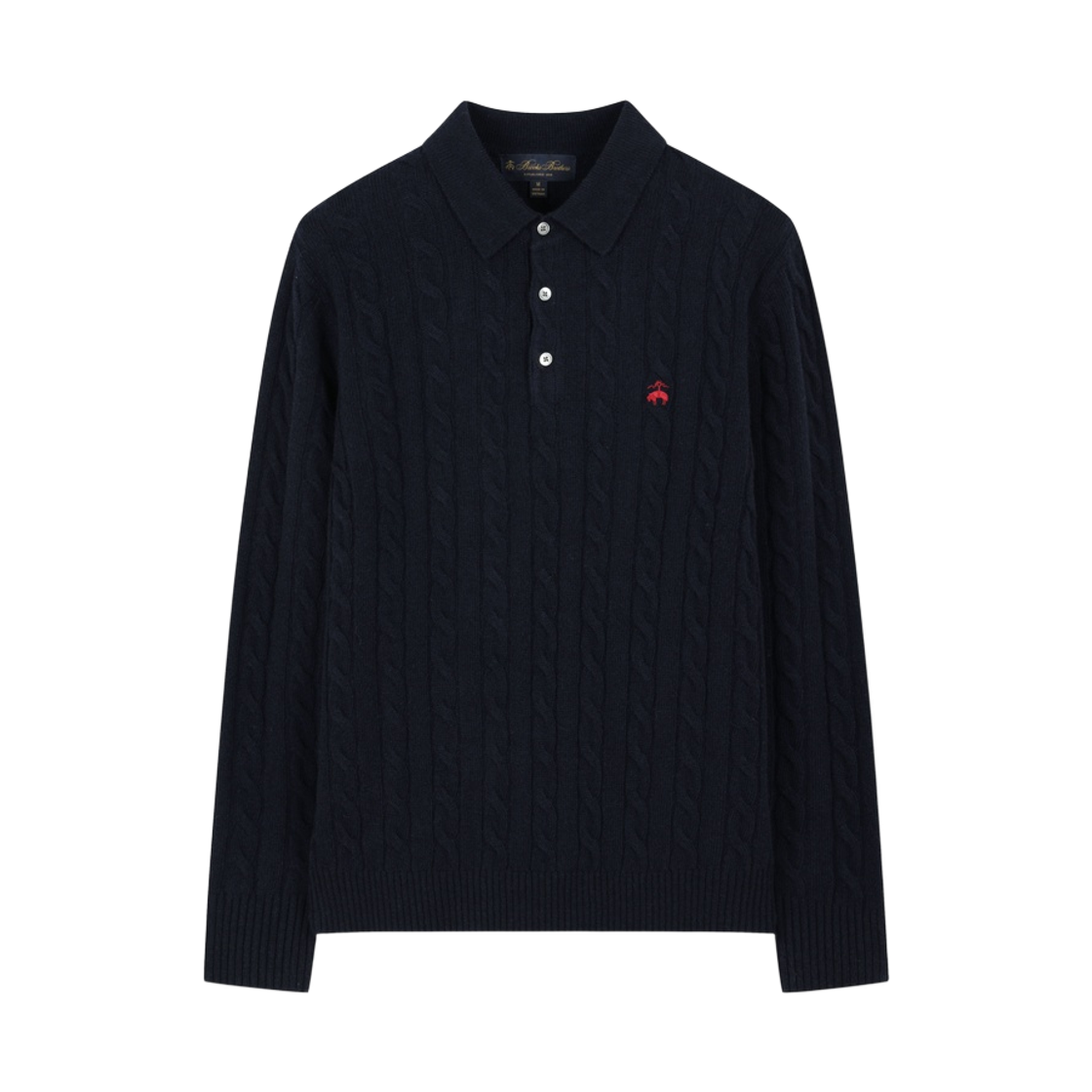 BBWTMBG407-ZNA BrooksBrothers Wool Cable Polo Sweater Navy