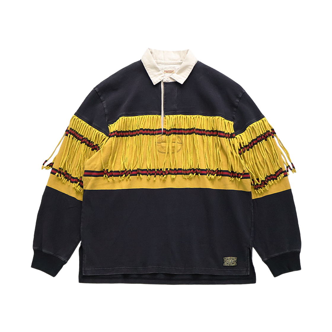 K2604LC093 Kapital 16 Panel Border Jersey Fringe Rugby Shirt Black