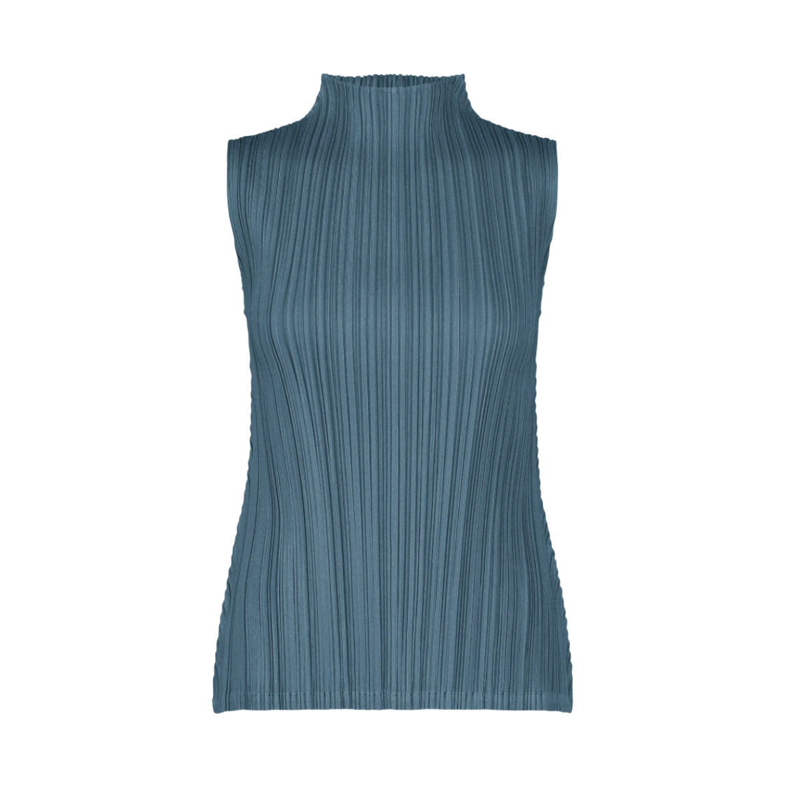 PP63-JK285-53 (W) Pleats Please Issey Miyake Mellow Pleats High Neck Sleeveless Top Cerulean Blue