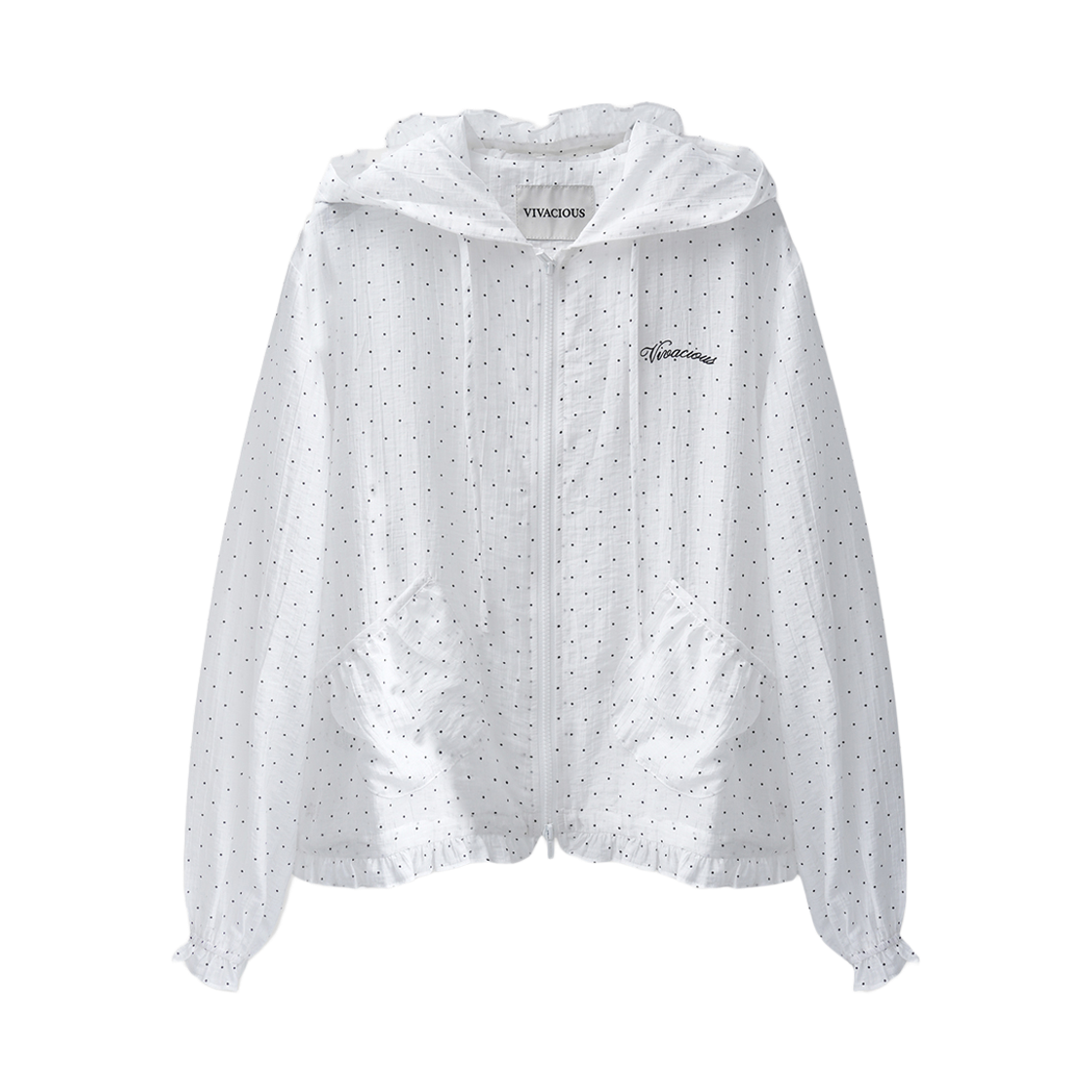 비바셔스 퓨르 도트 프릴 후드 집업 화이트(VIVACIOUS  Pur Dot Frill Hoody Zip-up WHITE) - 2