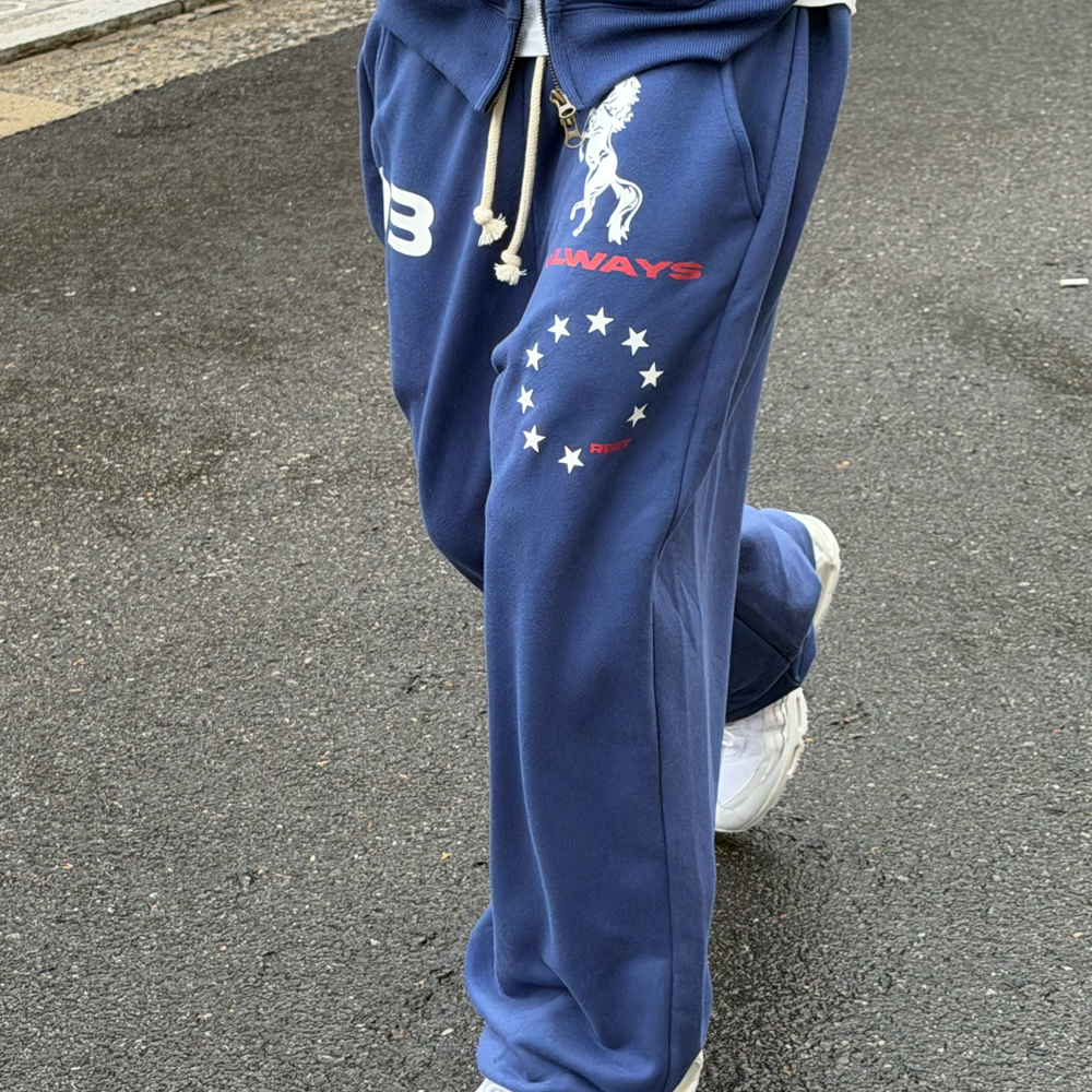 아모우 홀스 스웻 팬츠 블루(AMOU Horse Sweat Pants Blue) - 5
