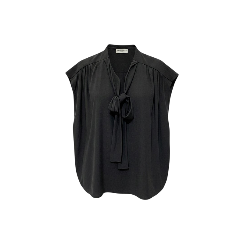 IT6AJMVD4K77 Balenciaga Black Tie Sleeveless Blouse