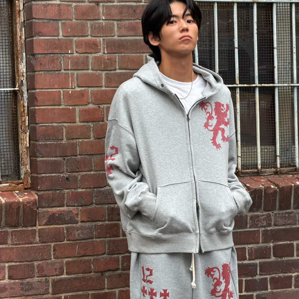 아모우 라이언 후디 집업 그레이(AMOU Lion Hoodie Zip-up Gray) - 6