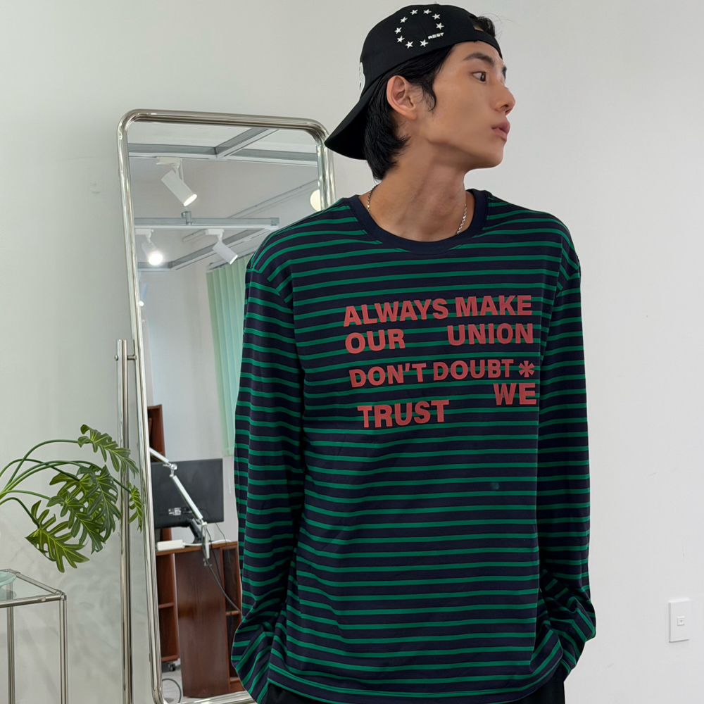 아모우 레터링 스트라이프 롱슬리브 그린(AMOU Lettering Stripe Long Sleeve Green) - 6