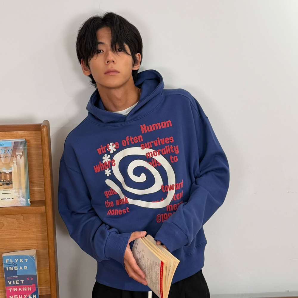 아모우 몰리 레터링 후디 블루(AMOU Molly Lettering Hoodie Blue) - 4
