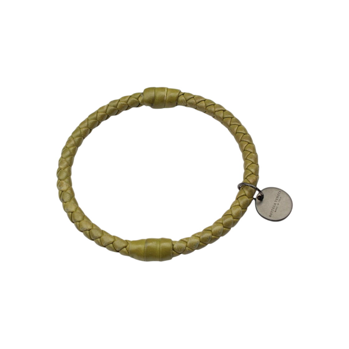 ITA4CCRRKDKN Bottega Veneta Olive Green Woven Leather Bracelet