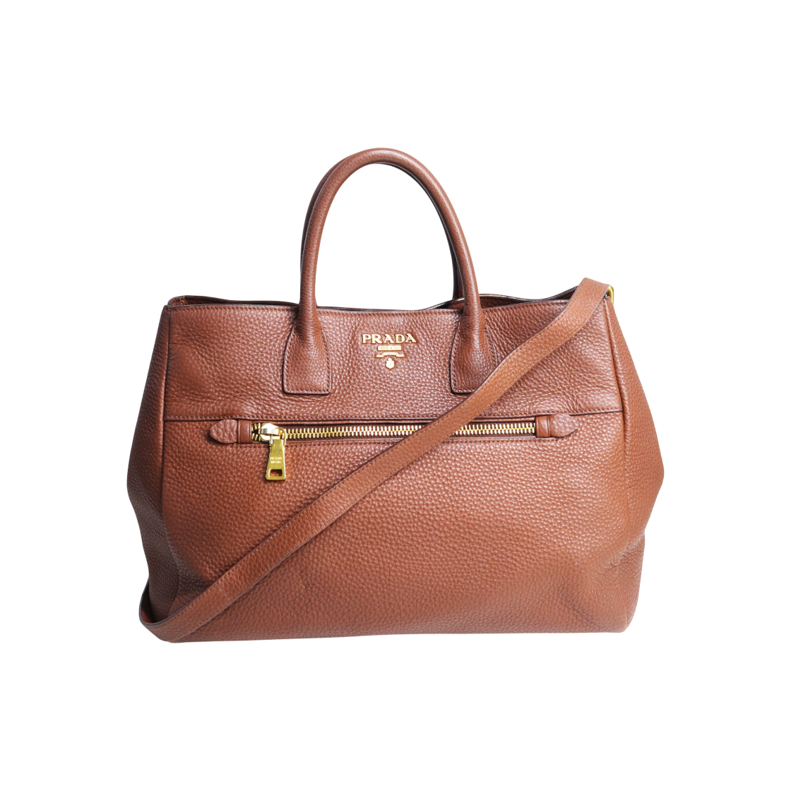 ITN5HH4CNOCV Prada Brown Vitello Daino Gold Logo Bag
