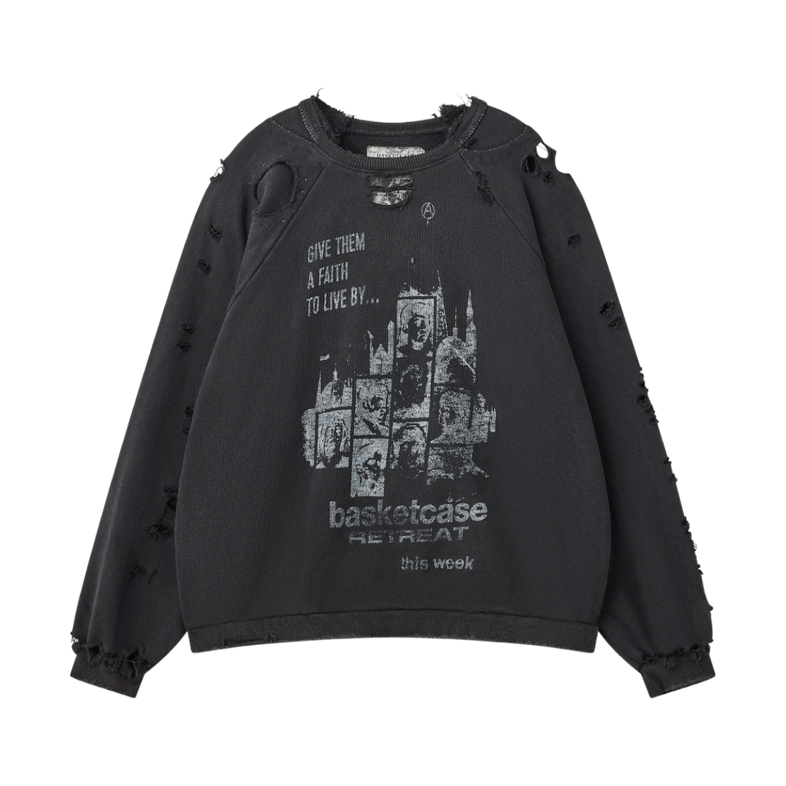 KM6DTSWBG03BK Basketcase Retreat Repaired Crewneck Vintage Black - 26FW