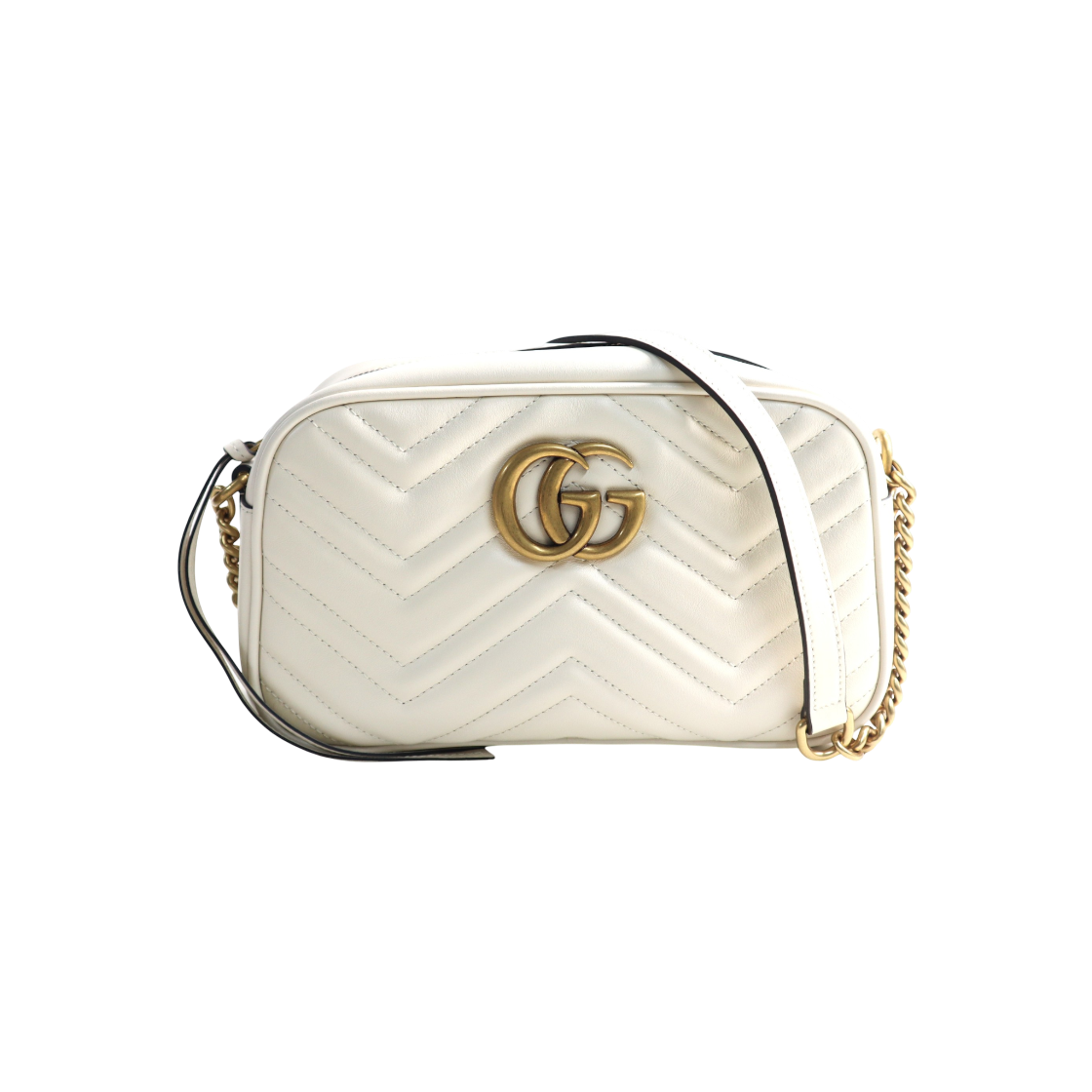 IT29UI93HBGF Gucci White Matelasse Chevron GG Marmont Shoulder Bag