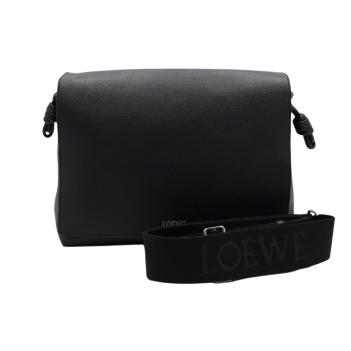 IT79F8VNSTKK Loewe Black Leather Flamenco Satchel Crossbody Bag