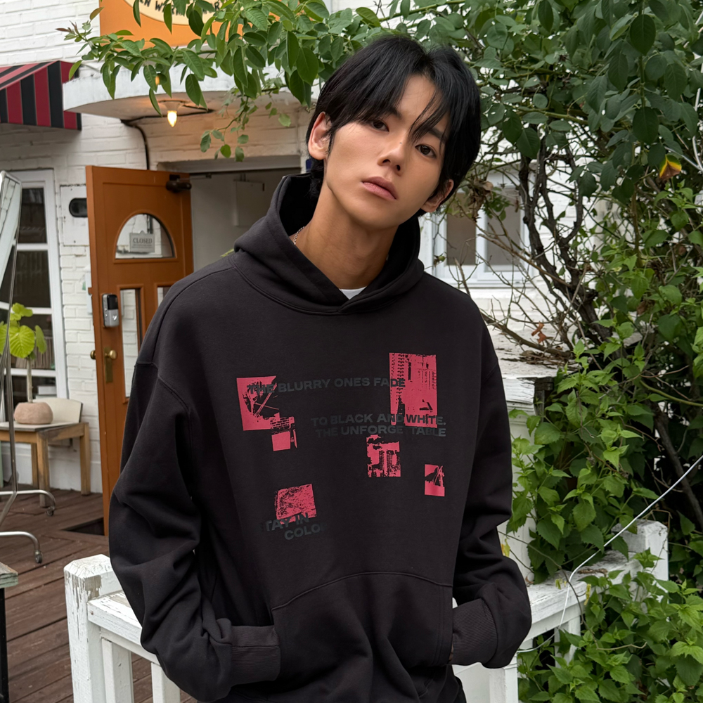 아모우 페이드 픽쳐 후디 블랙(AMOU Fade Picture Hoodie Black) - 4