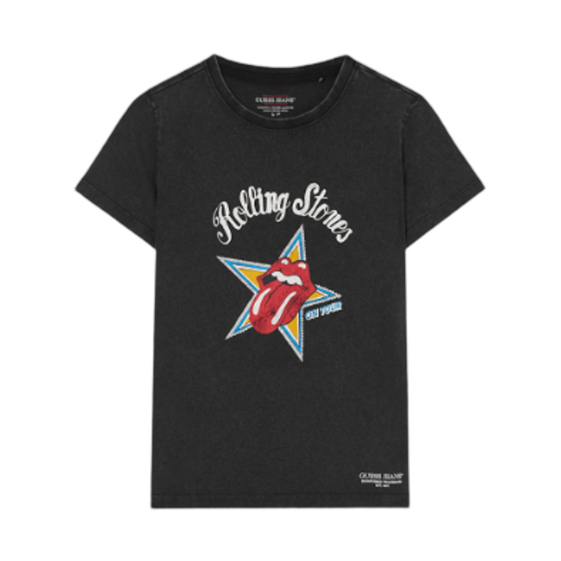 (W) 게스 x 롤링스톤즈 슬림핏 반팔 티셔츠 다크 그레이((W) GUESS x The Rolling Stones Slim Fit Tee Dark Grey)