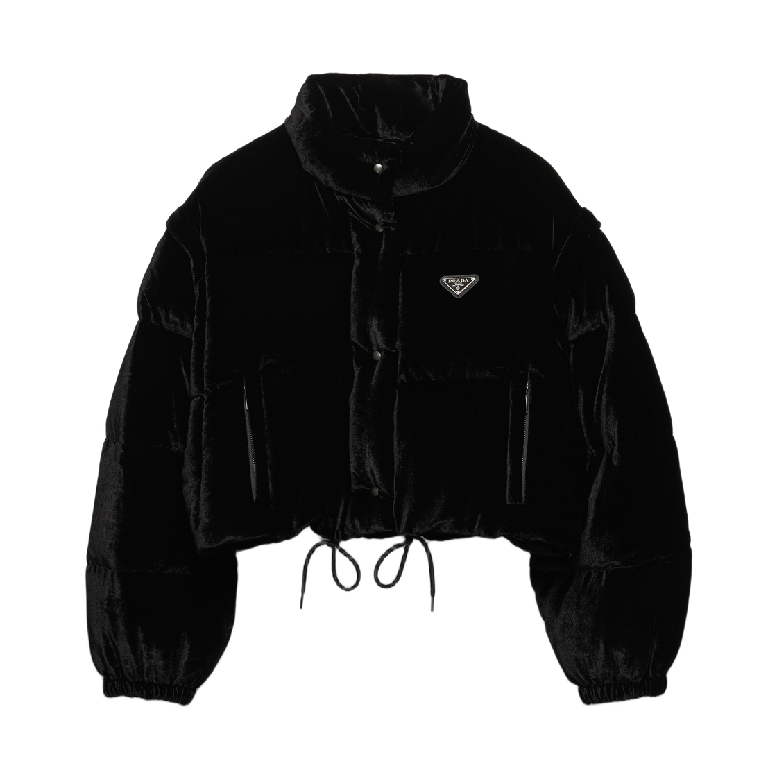 291805-178Y-F0002 (W) Prada Convertible Cropped Velvet Down Jacket Black