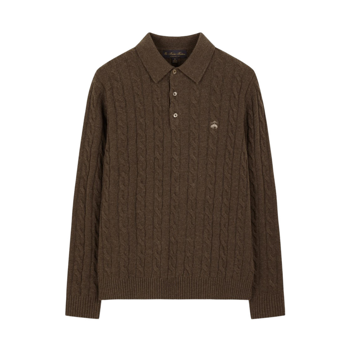 BBWTMBG407-ZBR BrooksBrothers Wool Cable Polo Sweater Brown