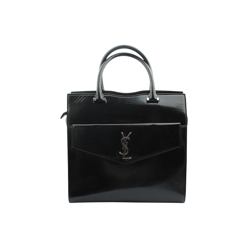 IT8E7OOOOI36 Saint Laurent Black Lizard Pattern Patent Tote Bag