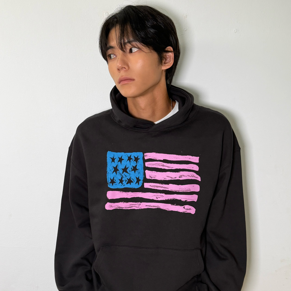 아모우 유에스에이 페인티드 후디 블랙(AMOU USA Painted Hoodie Black) - 6
