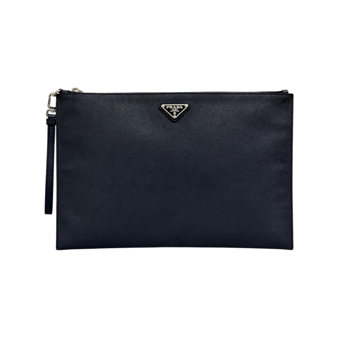 ITCLM46H3QA3 Prada Saffiano Triangle Logo Clutch Bag Navy
