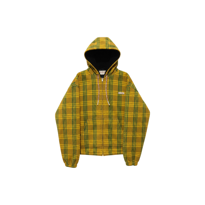 ITCL8F95SMCM Marni Yellow Green Check Hooded Zip-Up Jacket