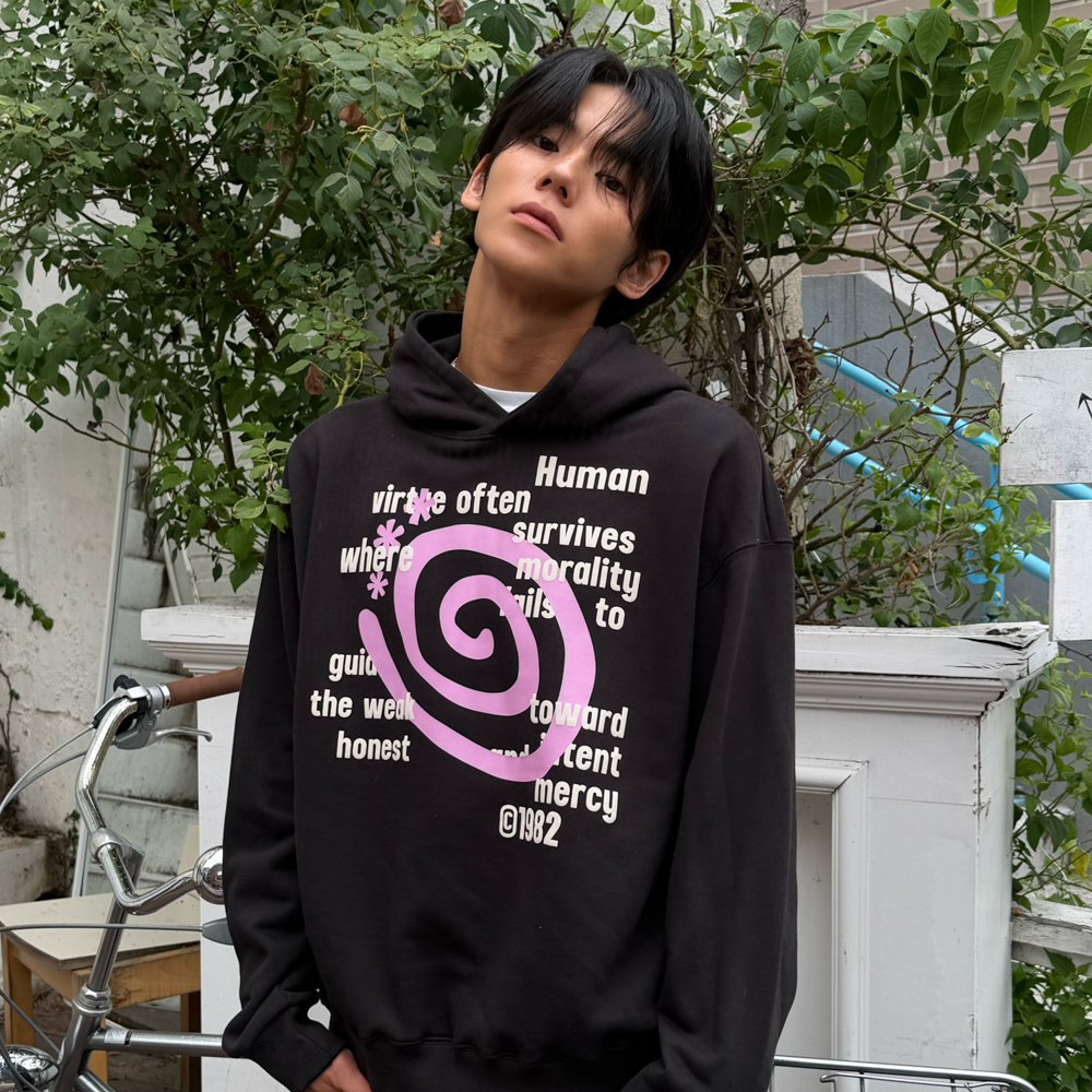 아모우 몰리 레터링 후디 블랙(AMOU Molly Lettering Hoodie Black) - 6