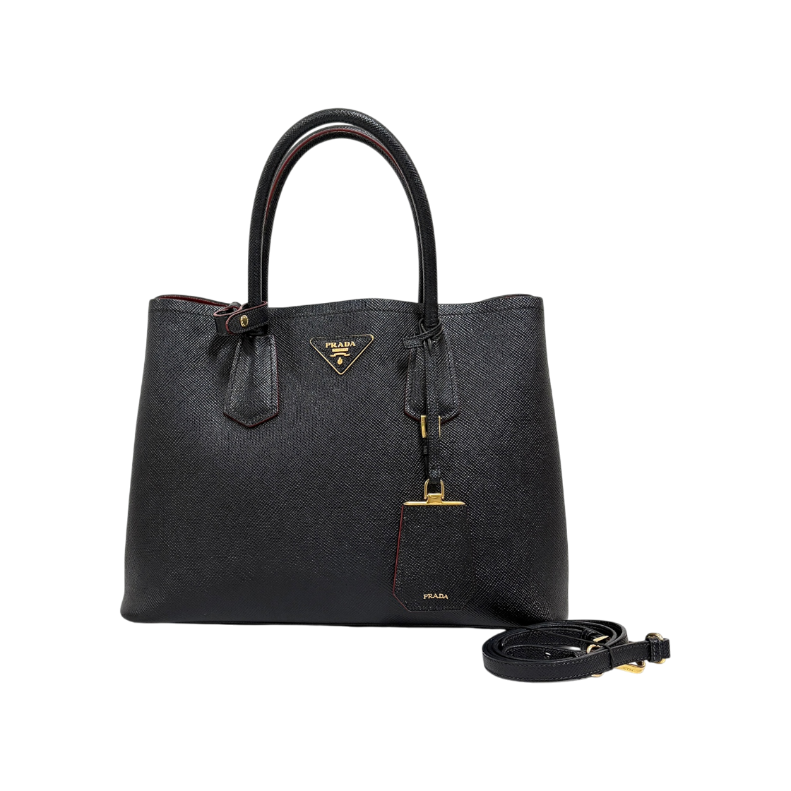 ITLN3O8ULIB7 Prada Saffiano Double Tote Bag Black