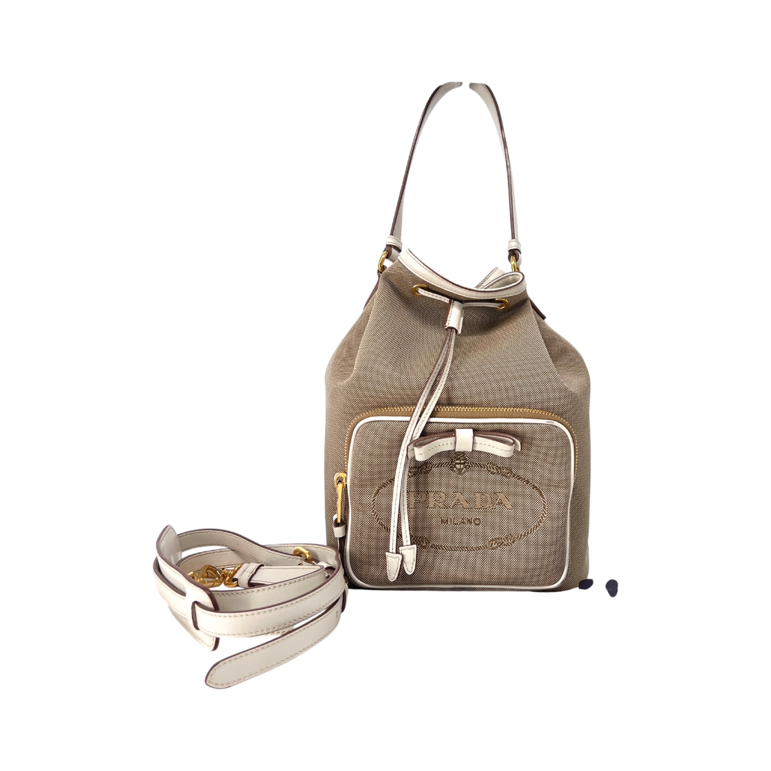 ITQ8NA6L48NU Prada Logo Jacquard Bucket Bag