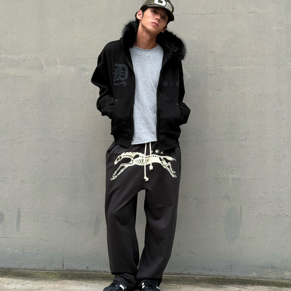 아모우 본 홀스 스웻 팬츠 블랙(AMOU Bone Horse Sweat pants Black) - 5