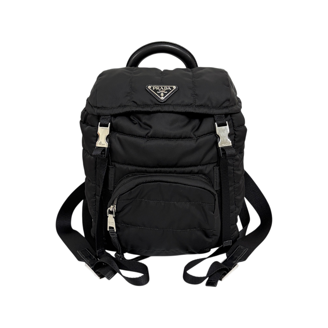 ITPUC4E73N7Q Prada Nylon Triangle Logo Buckle Backpack Black