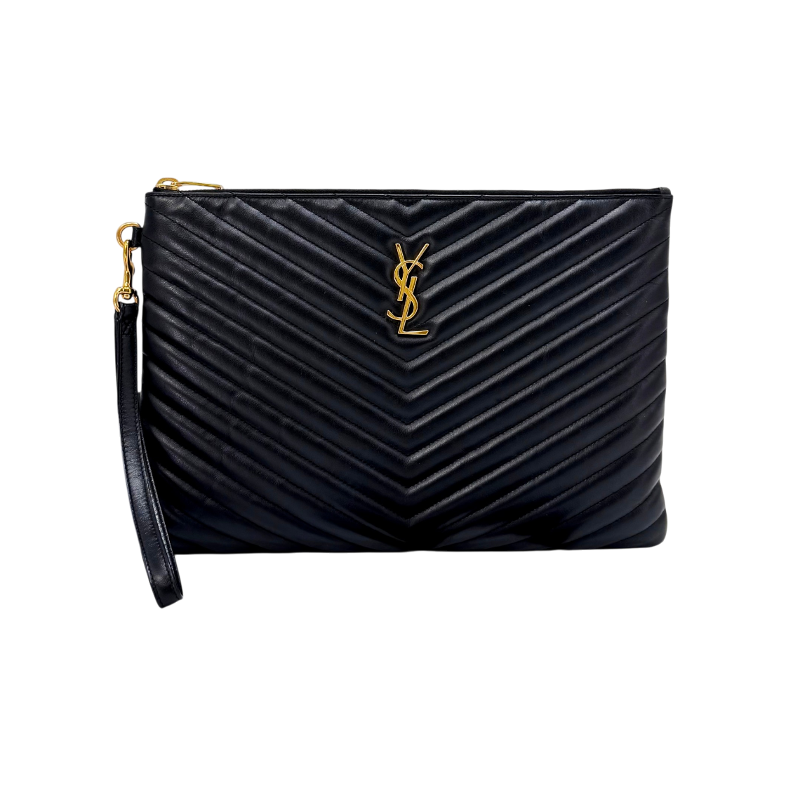 IT3RCW94JFTV Saint Laurent Matelasse New Medium Clutch Bag Black