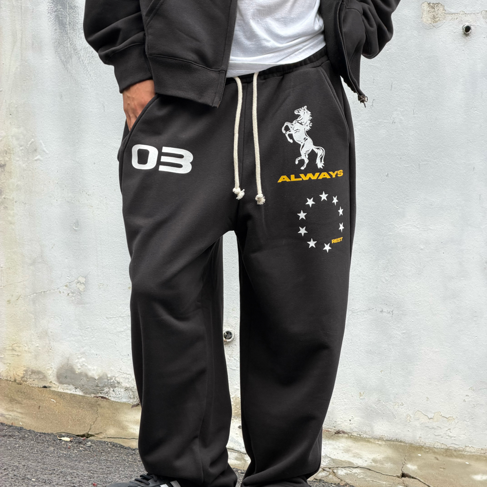 아모우 홀스 스웻 팬츠 블랙(AMOU AMOU Horse Sweat Pants Black) - 5
