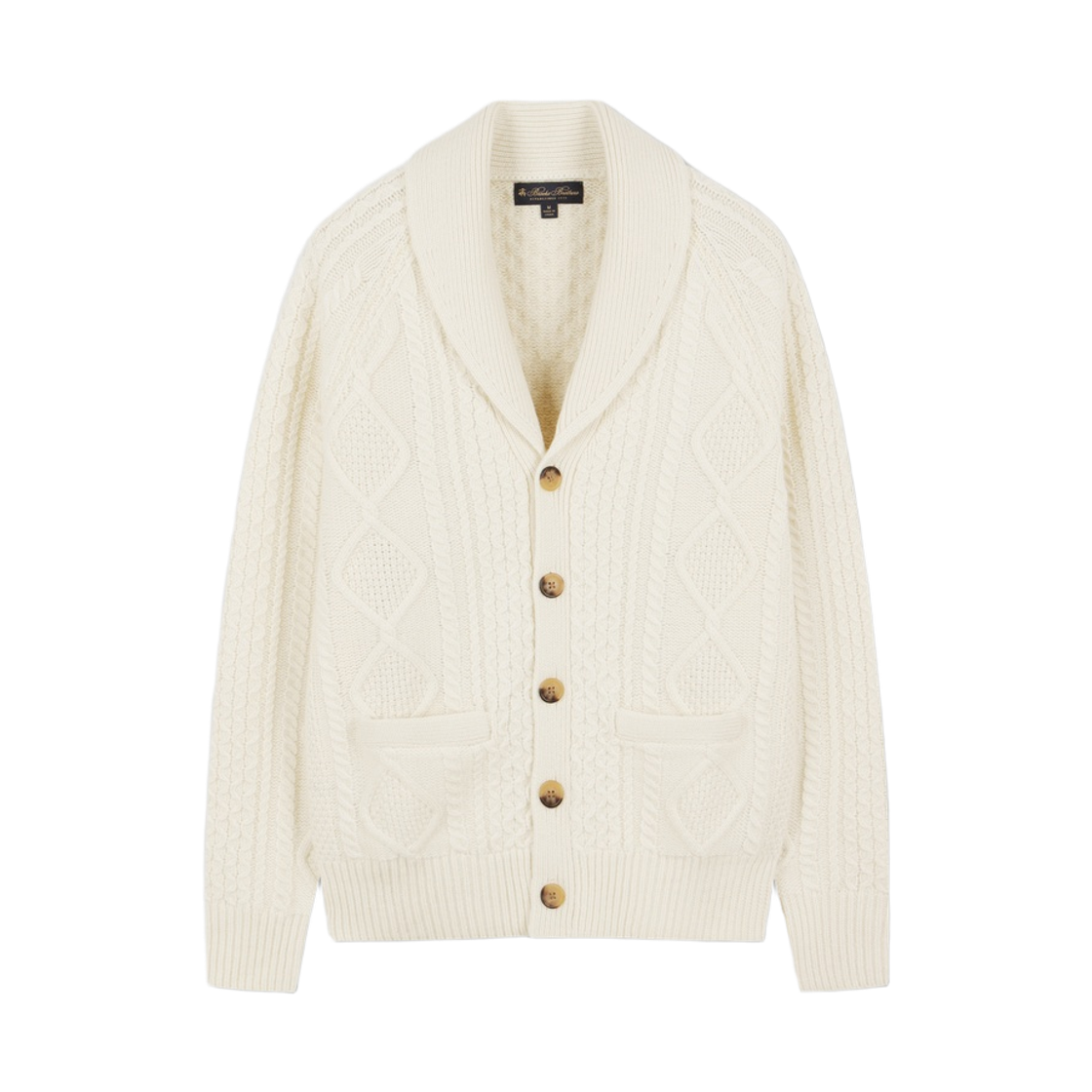 BBWCMMG402-ZWH BrooksBrothers Fisherman Shawl Collar Cardigan White