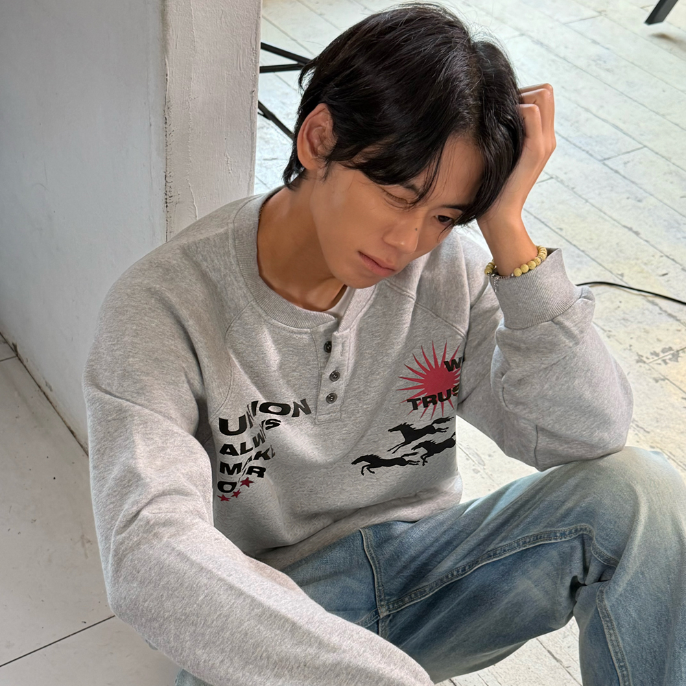 아모우 썬 홀스 헨리넥 그레이(AMOU Sun Hosre Henley Neck Gray) - 4