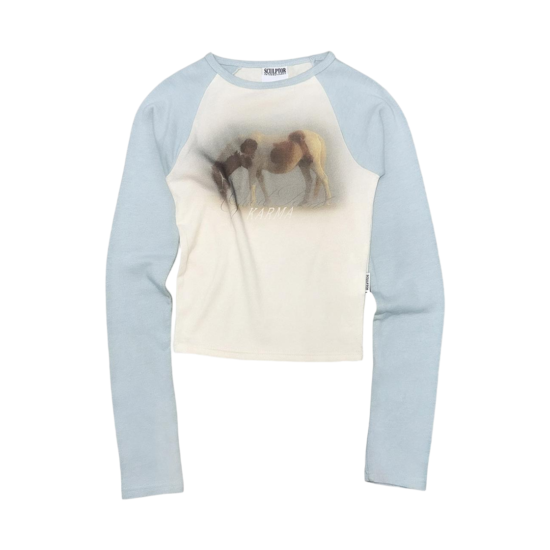 SC25A209IV Sculptor Good Karma Raglan Tee Cream/Baby Blue