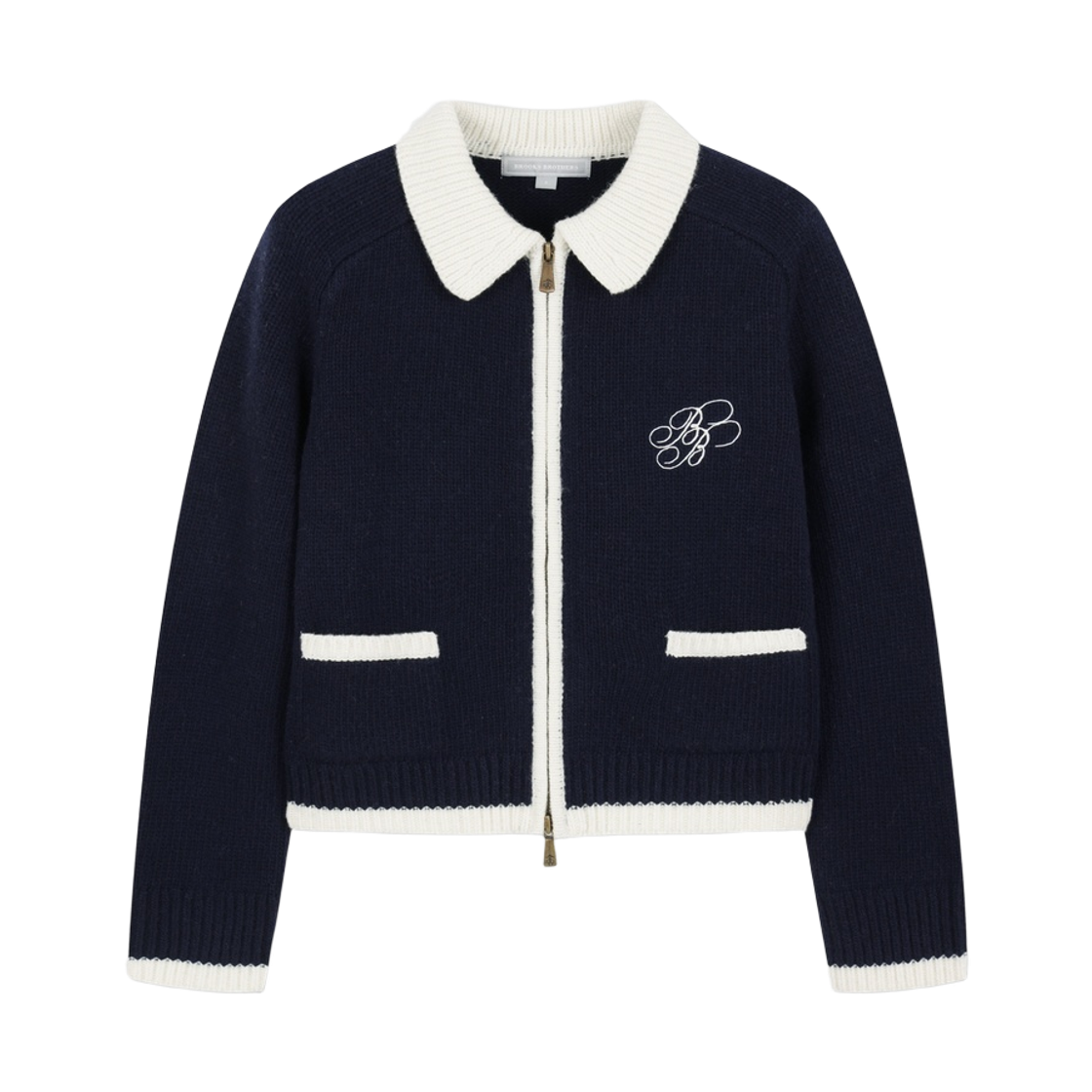 BBWCWBG409-ZNA BrooksBrothers Women's Logo Zip-Up Cardigan Navy