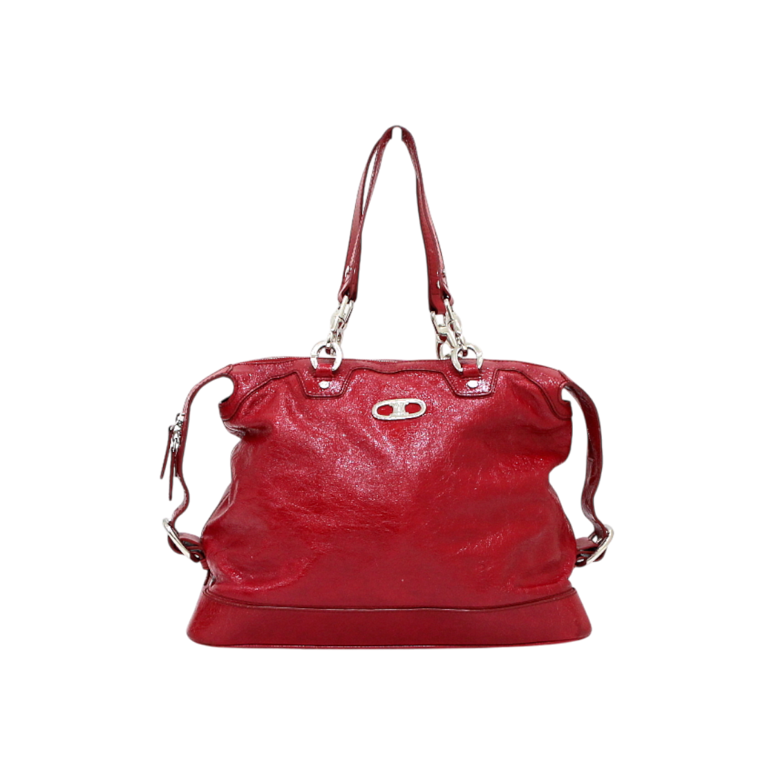 IT4QBR7RVTCB Celine Red Leather Silver Tone Triomphe Tote Bag