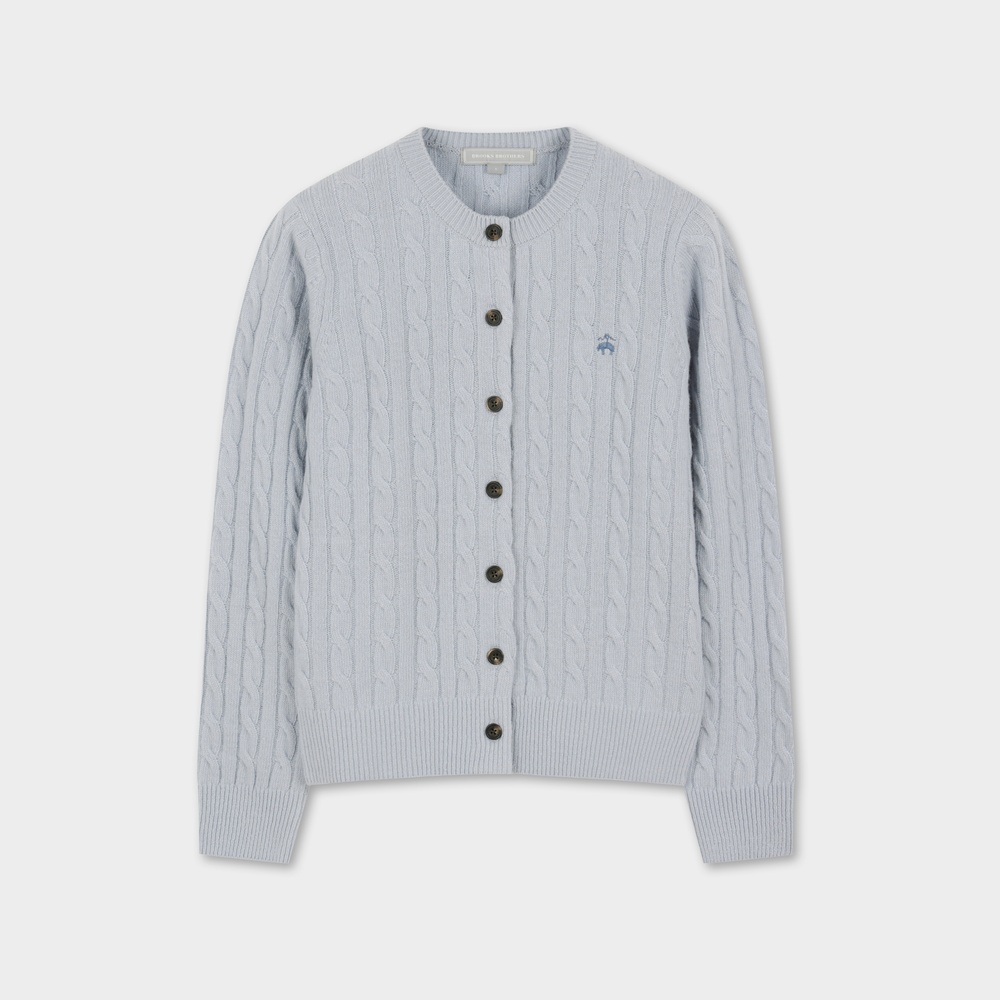 BBWCWBZ402-LBL BrooksBrothers Women's Wool Cable Cardigan Light Blue