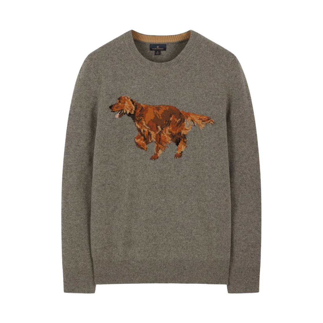 BBWRMFG401-ZGR BrooksBrothers Wool Golden Retriever Intarsia Crewneck Sweater Grey