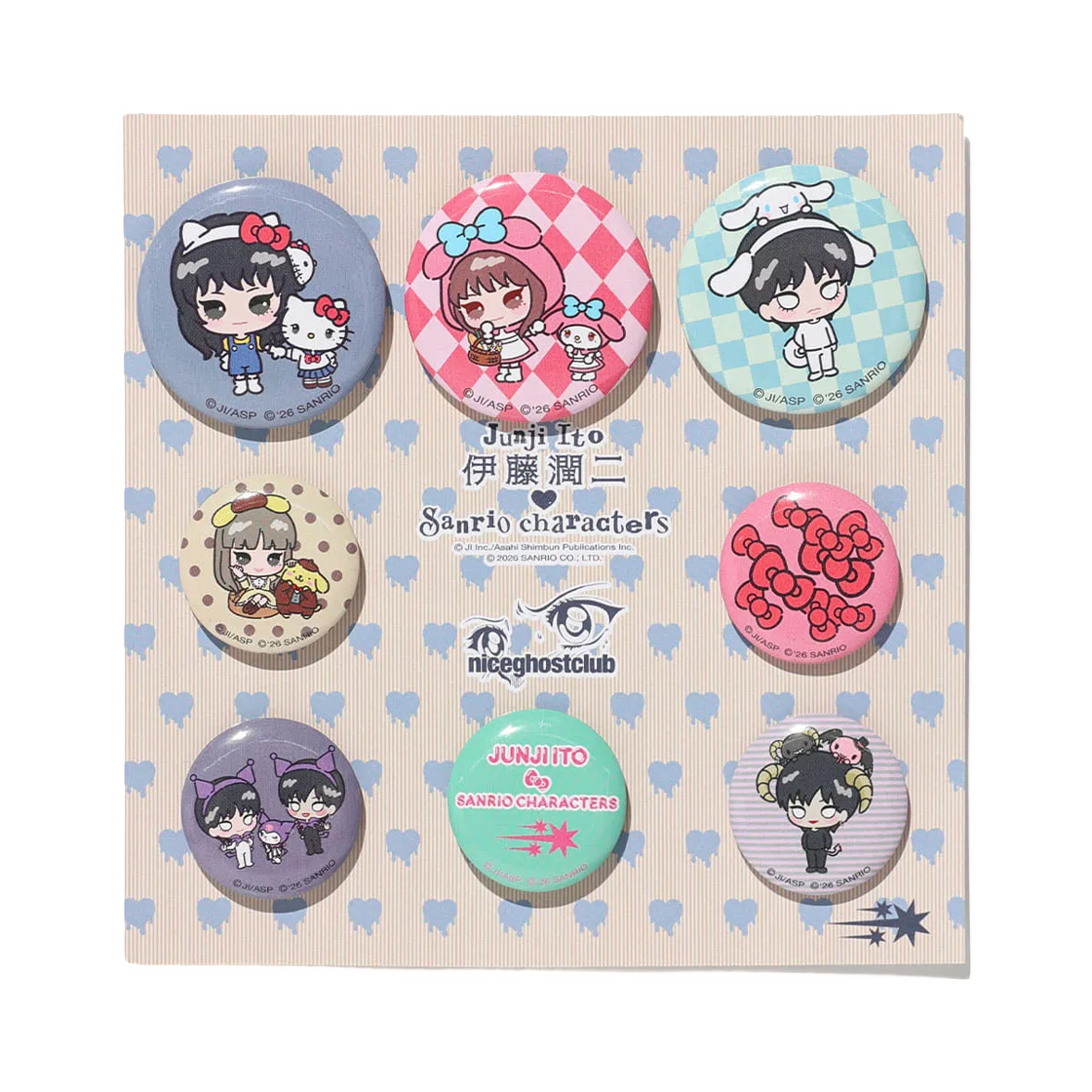나이스고스트클럽 x 이토 준지 x 산리오 캐릭터즈 핀 뱃지 Ver.1 믹스(Niceghostclub x Junji Ito x Sanrio Characters Pin Badges Ver.1 Mix)